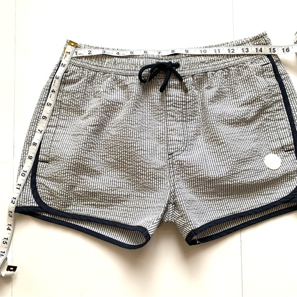 NATIVE YOUTH SANTIAGO NAVY BLUE STRIPED SEERSUCKER DRAWSTRING SWIM SHORTS Sz32 - Picture 10 of 13